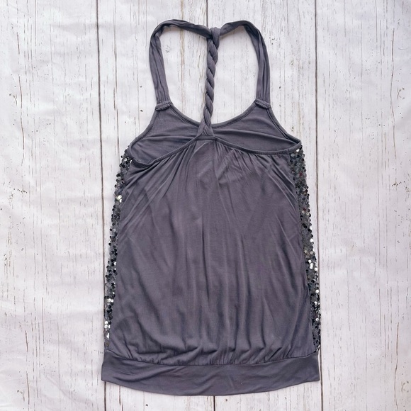 Express Women’s Gray Sequin Braided Back Elastic Waist Halter Tank Top Size XS - Picture 2 of 6